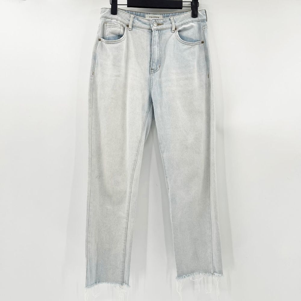 Pacsun Mom Jeans Womens Size 26 Blue Light Wash Frayed Hem Mid Rise